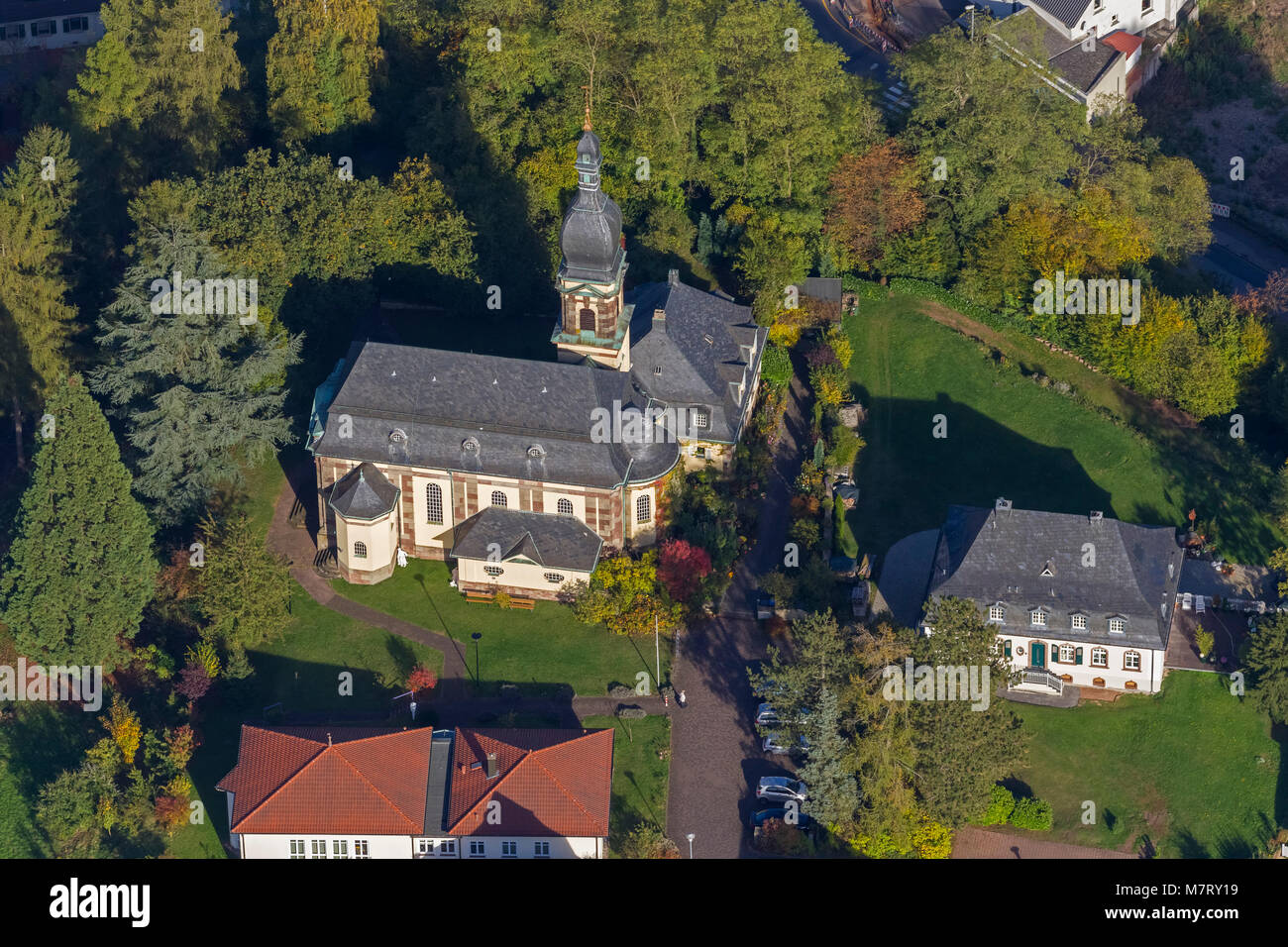 Luftaufnahme, neo-barocken evangelischen Kirche, Blieskastel, architekt Ludwig Wagner barocken Stil, Blieskastel, Saarland, Deutschland, Europa, Vögel - Augen vie Stockfoto