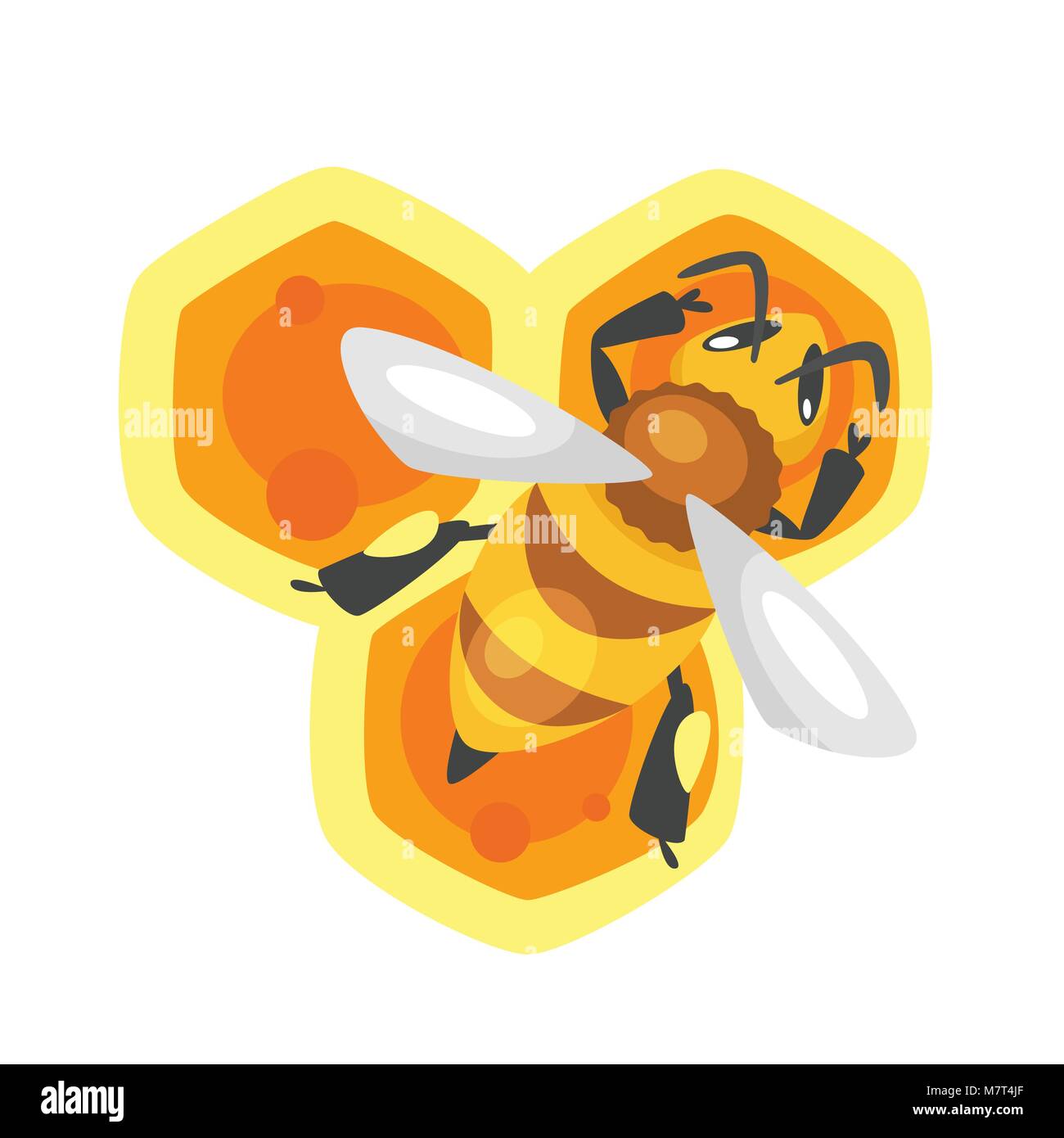 Vektor Cartoon Stil Abbildung einer Biene sitzt auf der Wabe. Auf weissem Hintergrund. Stock Vektor