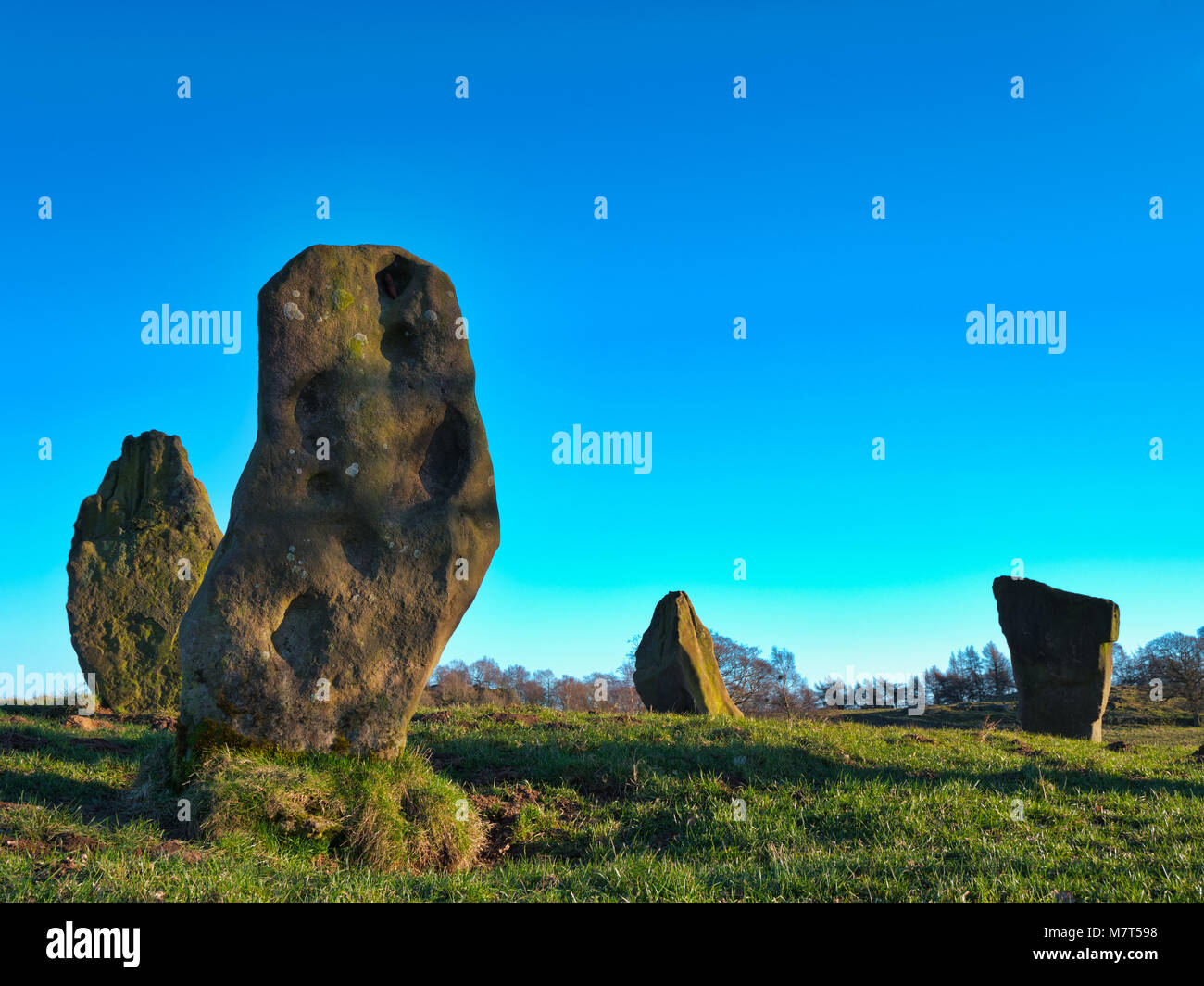 Die Grauen Damen/neun Stein schließen Stone Circle, Robin Hoodâ € ™ s Stride in der Nähe von Elton, Alport & Birchover südlich von Bakewell im Peak District National Stockfoto