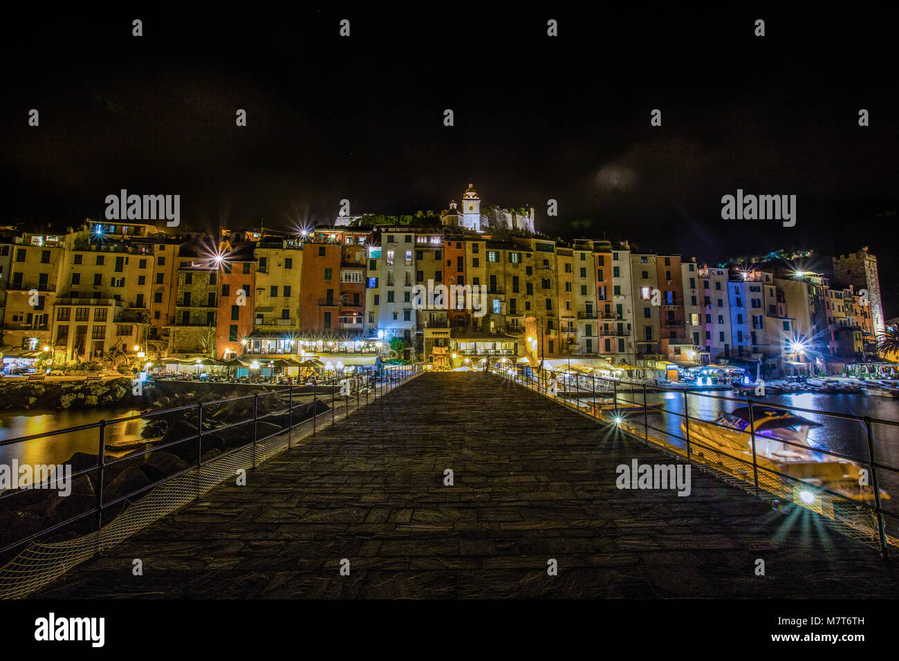 Portovenere bei Nacht/kleinen Hafen in der Nähe der Cinque Terre, La Spezia, Italien/Hafen/Stadt / pro Nacht/ Landschaft/ Nacht Stockfoto