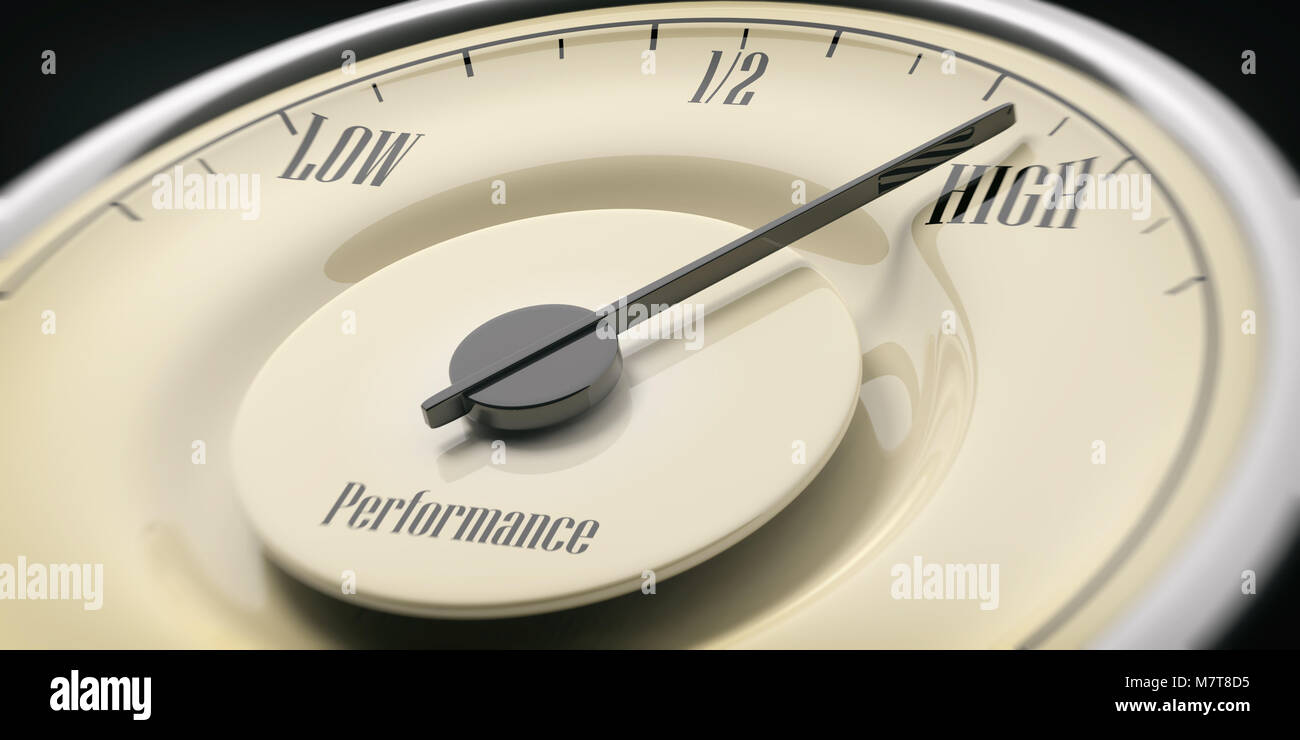 High Performance Concept. Oldtimer Manometer Tachometer closeup Detail, schwarzen Hintergrund. 3D-Darstellung Stockfoto