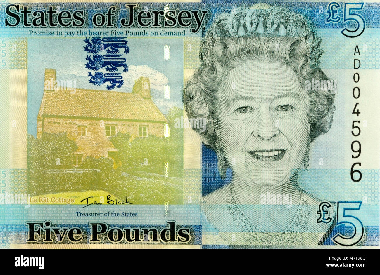 Jersey 5 Pound Bank Note Stockfoto