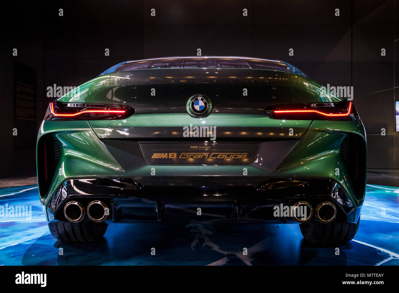 Genf, Schweiz - 7. MÄRZ 2018: Neue BMW M8 Gran Coupé Sport Auto auf dem 88. Internationalen Automobilsalon in Genf vorgestellt. Stockfoto