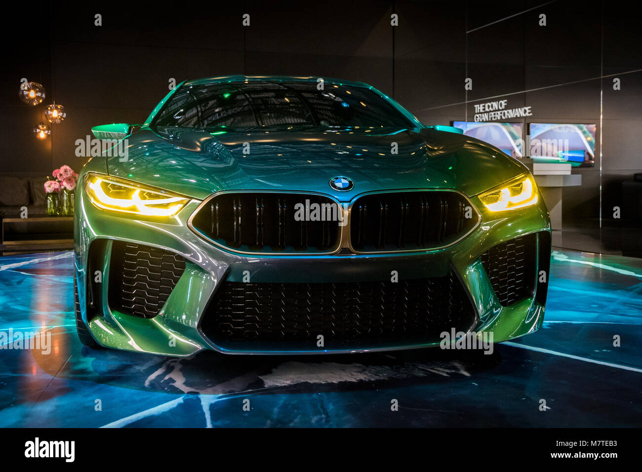 Genf, Schweiz - 7. MÄRZ 2018: Neue BMW M8 Gran Coupé Sport Auto auf dem 88.  Internationalen Automobilsalon in Genf vorgestellt Stockfotografie - Alamy
