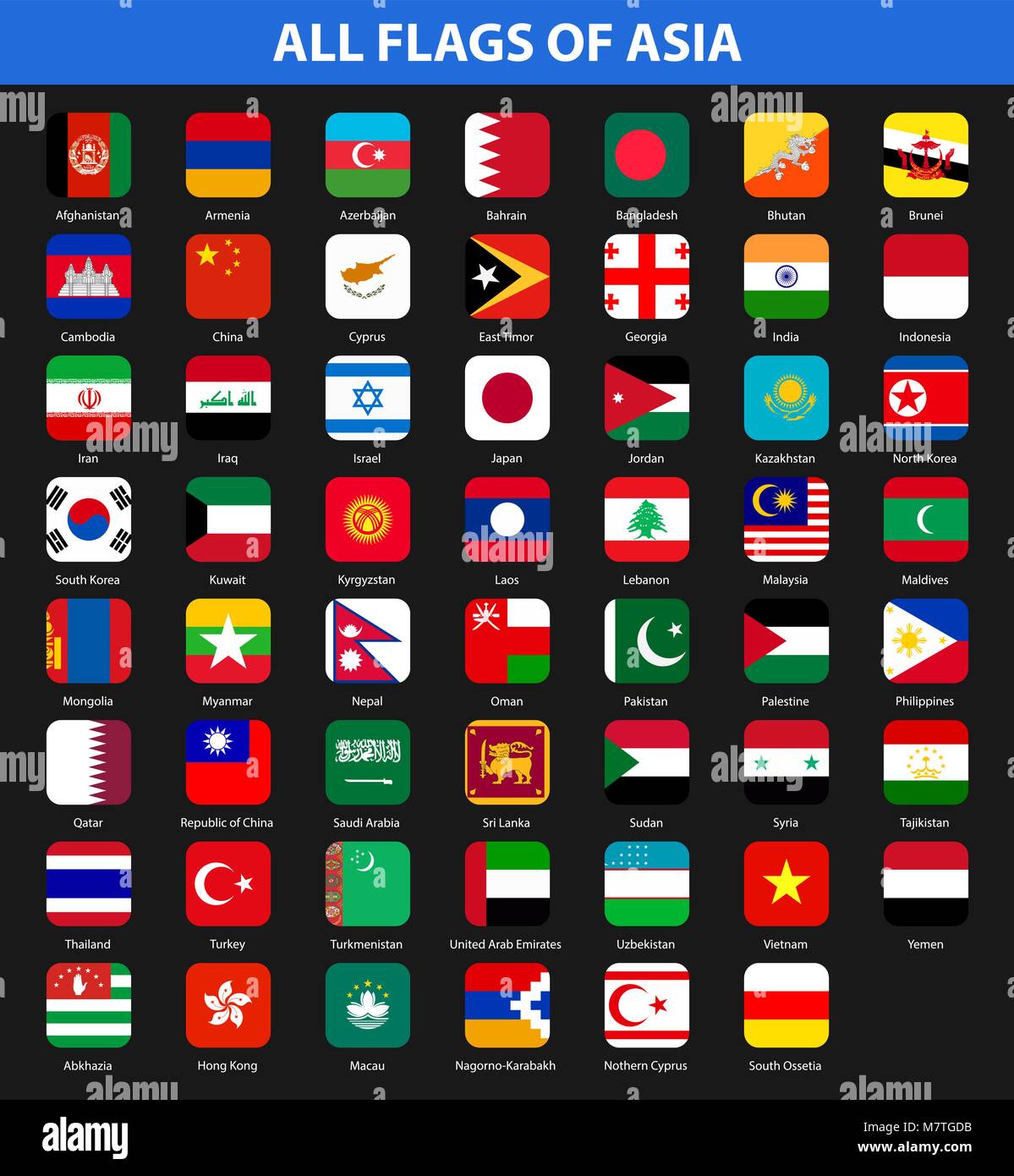 Alle Flaggen der Länder der Region. Flat Style Stock Vektor