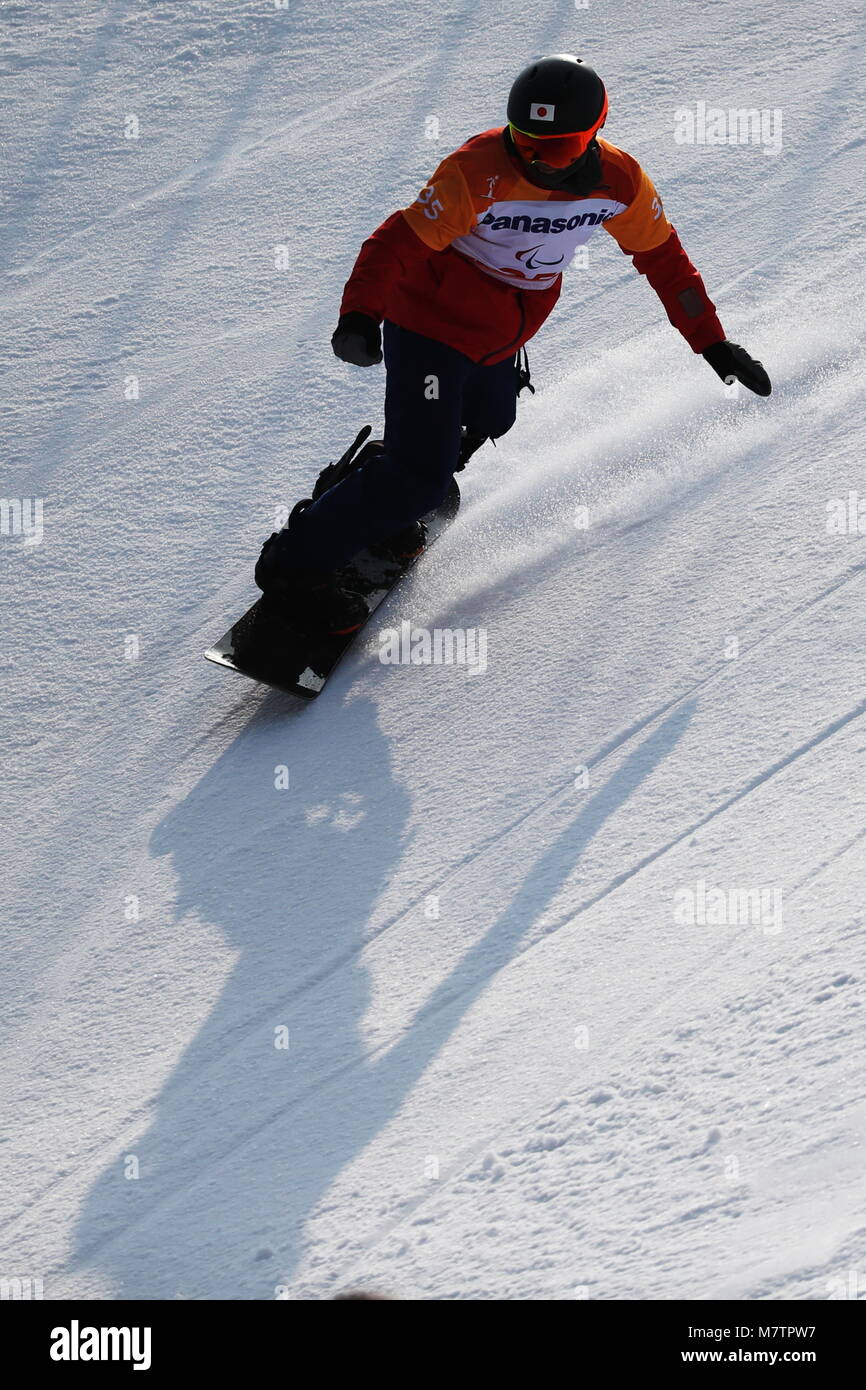 Daichi Oguri (JPN), 12. MÄRZ 2018 - Snowboarden: Männer Snowboard Cross stehend an Jeongseon Alpine Center während der PyeongChang 2018 Paralympics Winterspiele in Pyeongchang, Südkorea. (Foto von Sho Tamura/LBA SPORT) Stockfoto