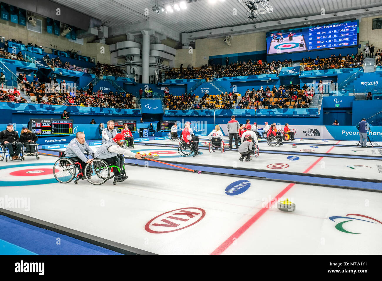 Pyeongchang, Südkorea. 13. März, 2018. Eisstockschießen Wettbewerb: Großbritannien Vs Neutral Paralympische Athleten Credit: Marco Ciccolella/Alamy leben Nachrichten Stockfoto