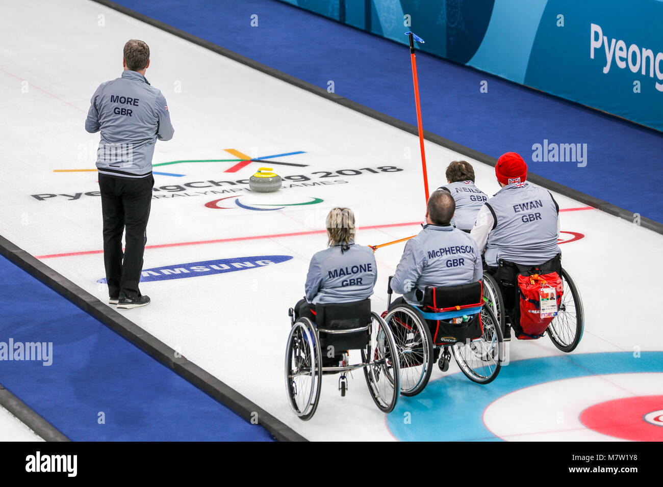 Pyeongchang, Südkorea. 13. März, 2018. Eisstockschießen Wettbewerb: Großbritannien Vs Neutral Paralympische Athleten Credit: Marco Ciccolella/Alamy leben Nachrichten Stockfoto