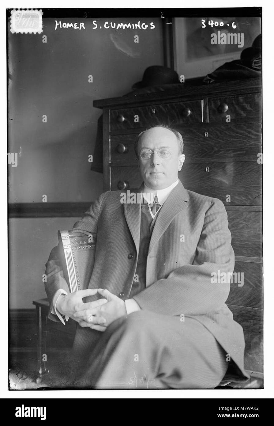 Homer S. Cummings war ein prominenter US-amerikanischer Anwalt und Politiker, der von 1933 bis 1939 unter Präsident Franklin D. Roosevelt als Generalstaatsanwalt fungierte. Er war eine Schlüsselfigur bei der New Deal-Politik und bei Rechtsreformen. Stockfoto