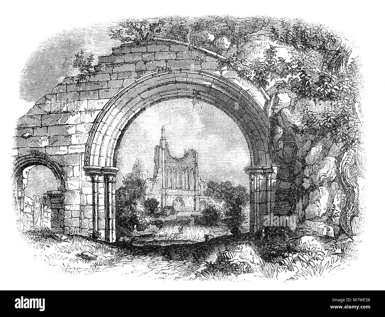 Das schöne Tor zu Byland Abbey, eine Klosterruine und einem kleinen Dorf in der ryedale Viertel von North Yorkshire, England. Es wurde als Savigniac Abtei im Januar 1135 gegründet und wurde durch die Zisterzienser im Jahre 1147 aufgenommen. Stockfoto