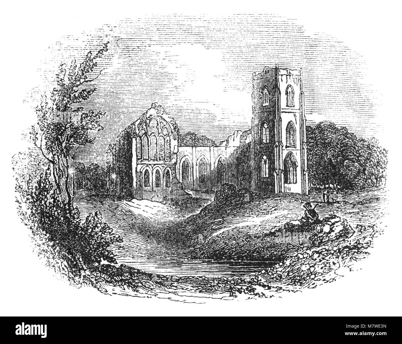 Die Ruinen von Fountains Abbey, eines der größten und am besten erhaltenen ruiniert Zisterzienser in England. Es liegt etwa 3 Meilen (5 Kilometer) südwestlich von Ripon in North Yorkshire, nahe dem Dorf von Aldfield. 1132 gegründet, ist die Abtei für 407 Jahre eines der reichsten Klöster in England immer bis zu seiner Auflösung im Jahre 1539 unter der Bestellung von Henry VI betrieben Stockfoto