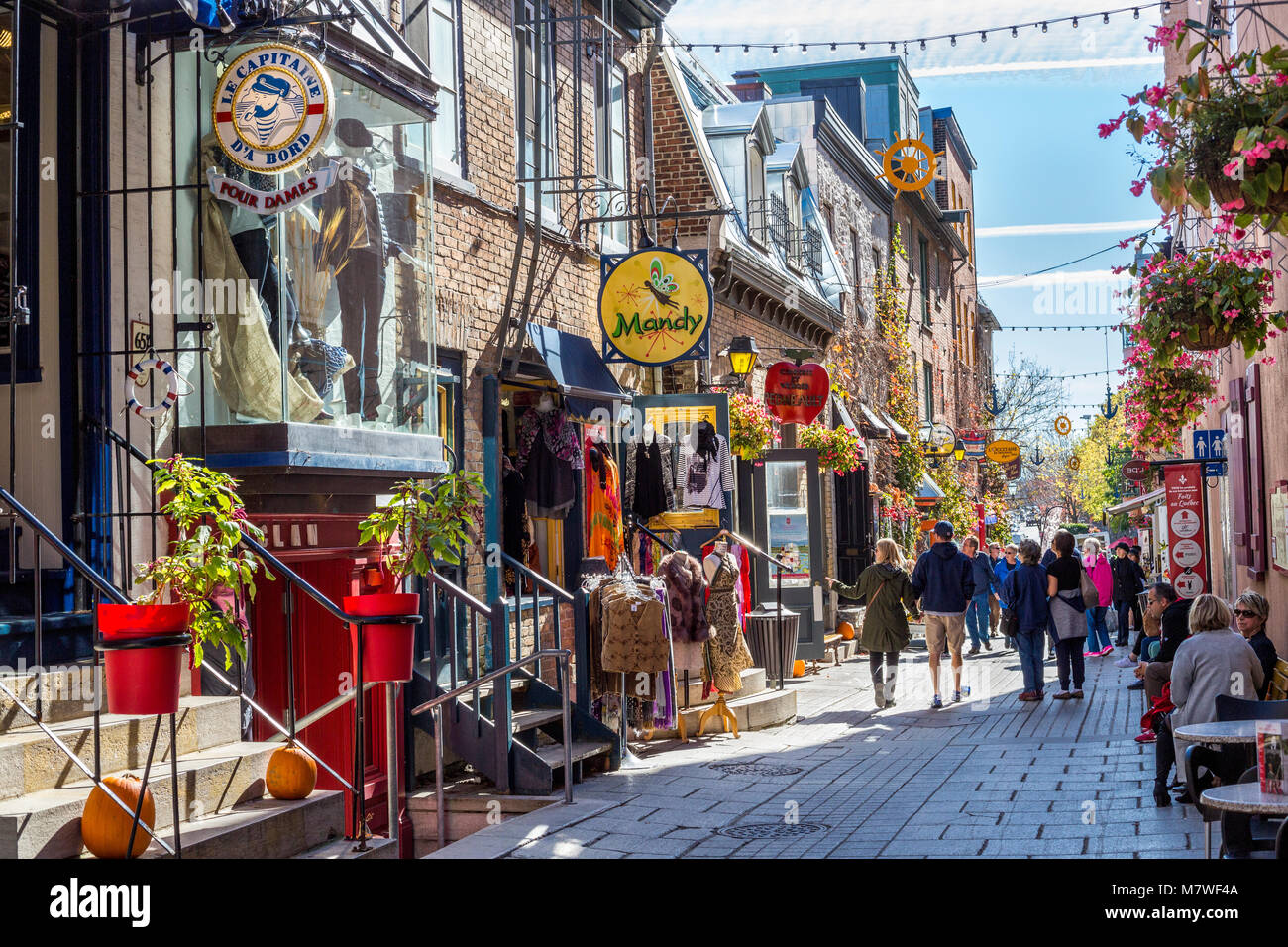 Quebec, Kanada. Street Scene im Quartier Petit Champlain, Untere Stadt. Stockfoto