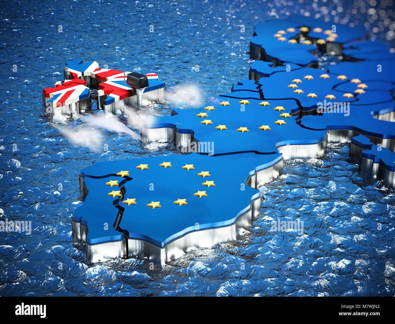 Großbritannien Karte mit Motor verlassen der Europäischen Union. 3D-Darstellung. Stockfoto