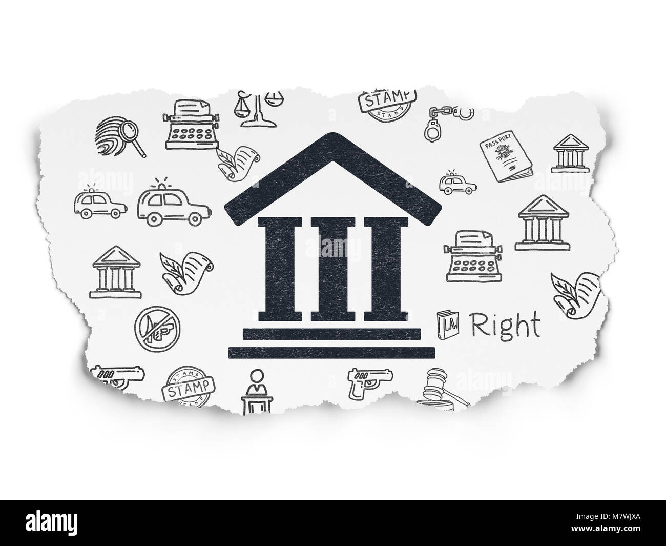 Begriff: Gerichtsgebäude auf Torn Paper Background Stockfoto