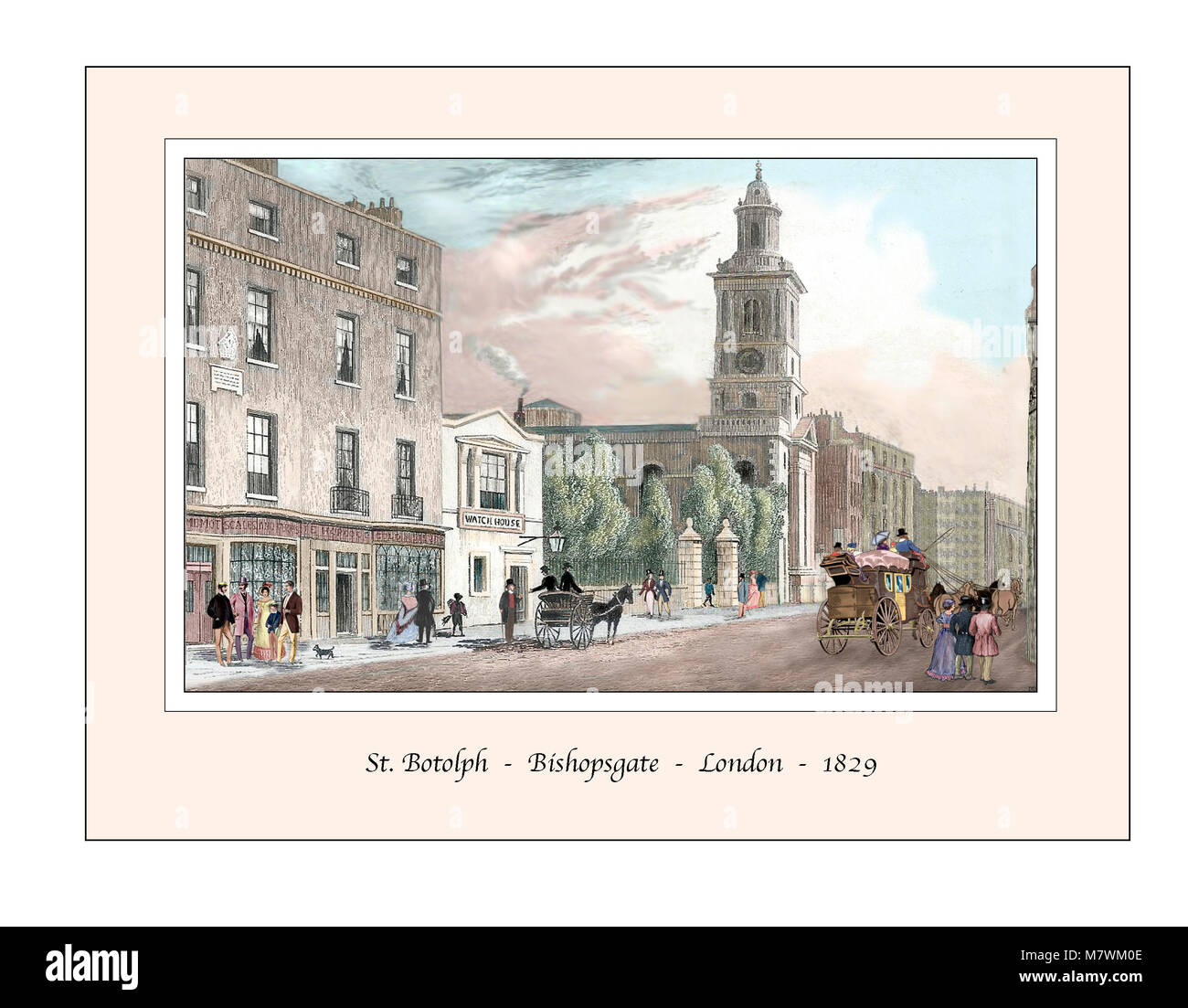 St. Botolph Bishopsgate in London Original Design im 19. Jahrhundert Gravur auf der Grundlage Stockfoto