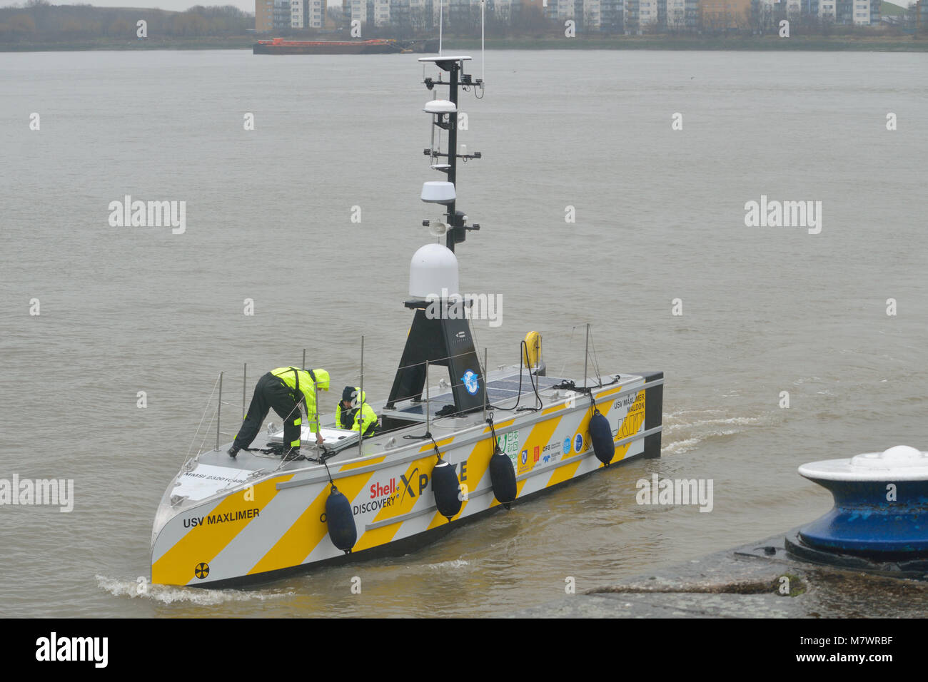 USV Maxlimer ist ein long-endurance Unmanned Surface Vessel und ist einer der in die engere Wahl Kämpfer für die Shell Ocean Discovery XPRIZE Stockfoto