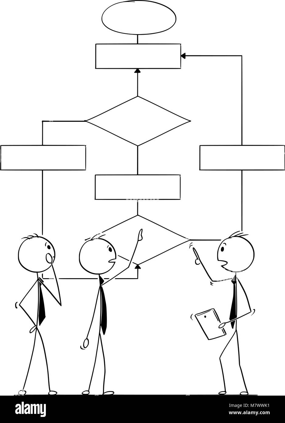 Cartoon von Business Team oder Personen, die auf logische Schema Stock Vektor