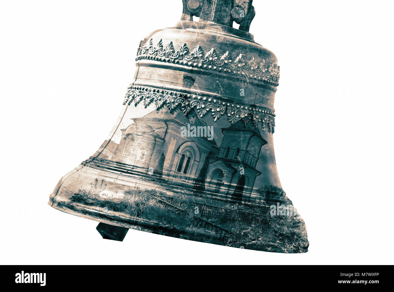 Double Exposure: der Glockenturm und die Kirche Stockfoto