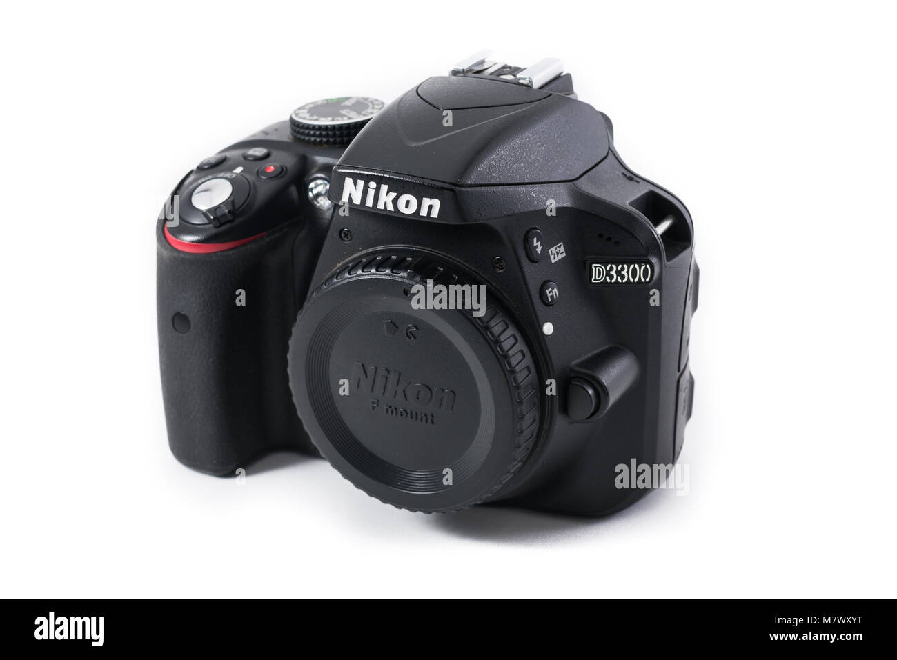 Eine Nikon D3300 Digitale APS-C-SLR Kamera auf Weiß nahtlose Hintergrund Stockfoto