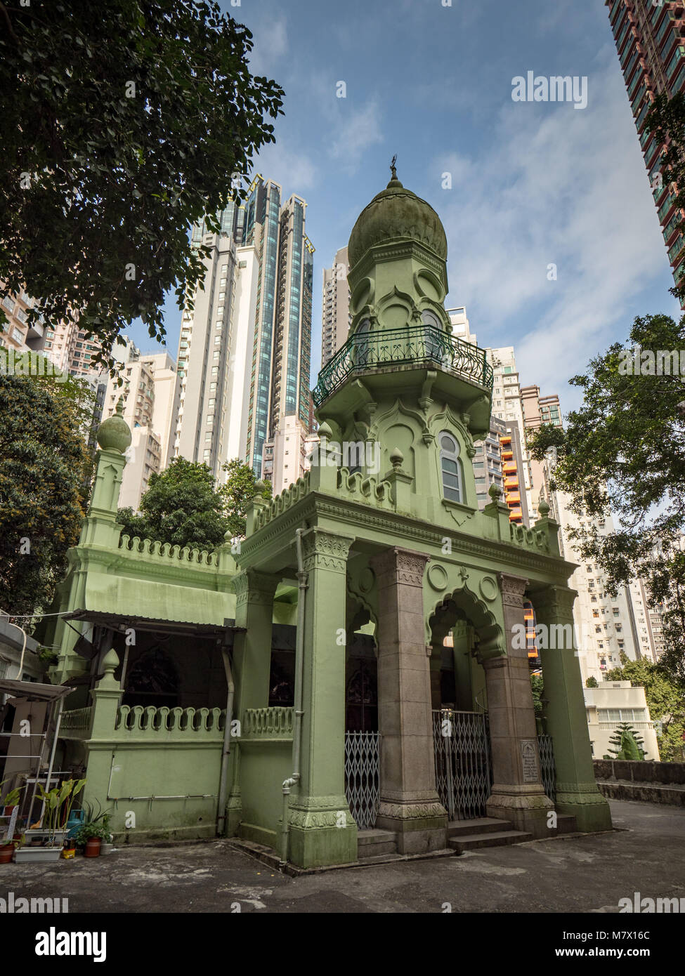 Jamia Moschee in der Mitte der Stufen auf der Insel Hong Kong - 1890 erbaut wurde. Auch als Lascar Tempel bekannt Stockfoto