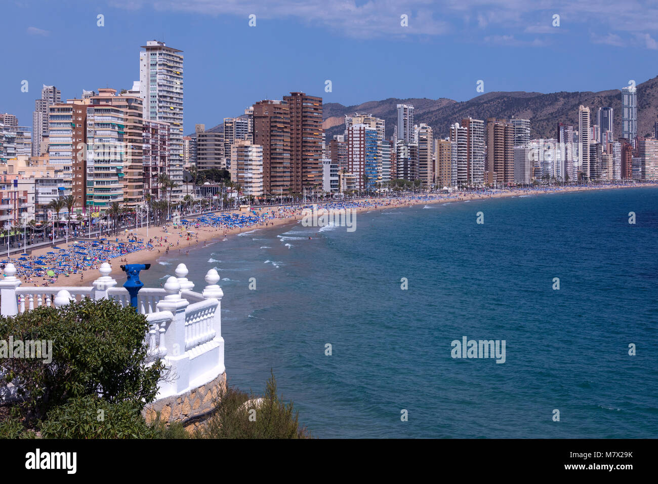 Benidorm - Spanien.  Eine Stadt in der Provinz Alicante an der Costa Blanca im Osten Spaniens, an der Mittelmeerküste. Stockfoto