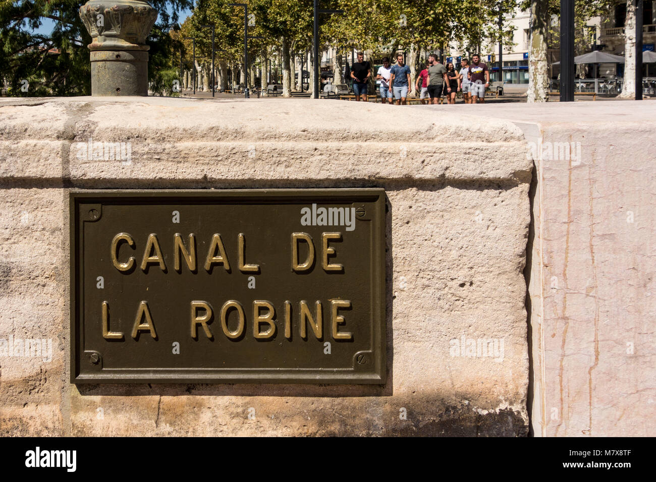 Canal de la Robine Plakette, Narbonne, Royal, Frankreich Stockfoto