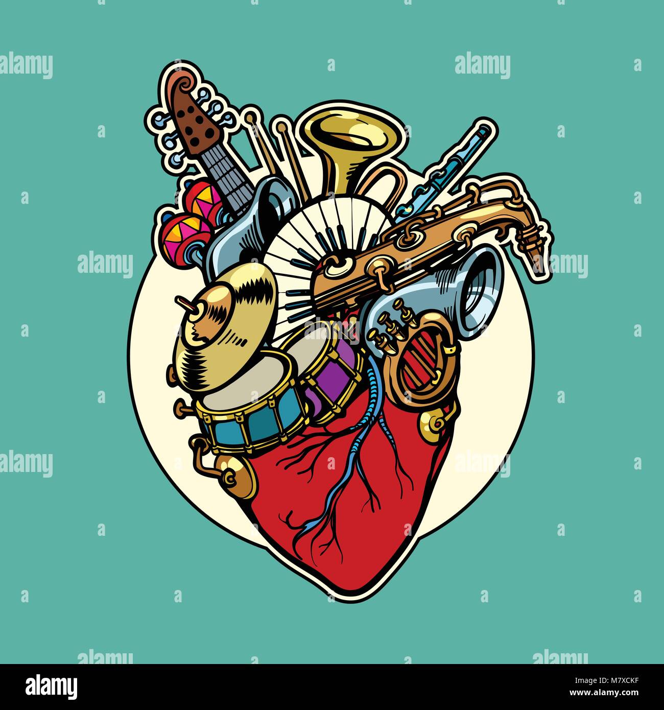 Musik Bildung, Herz Liebe Instrumente Stock Vektor