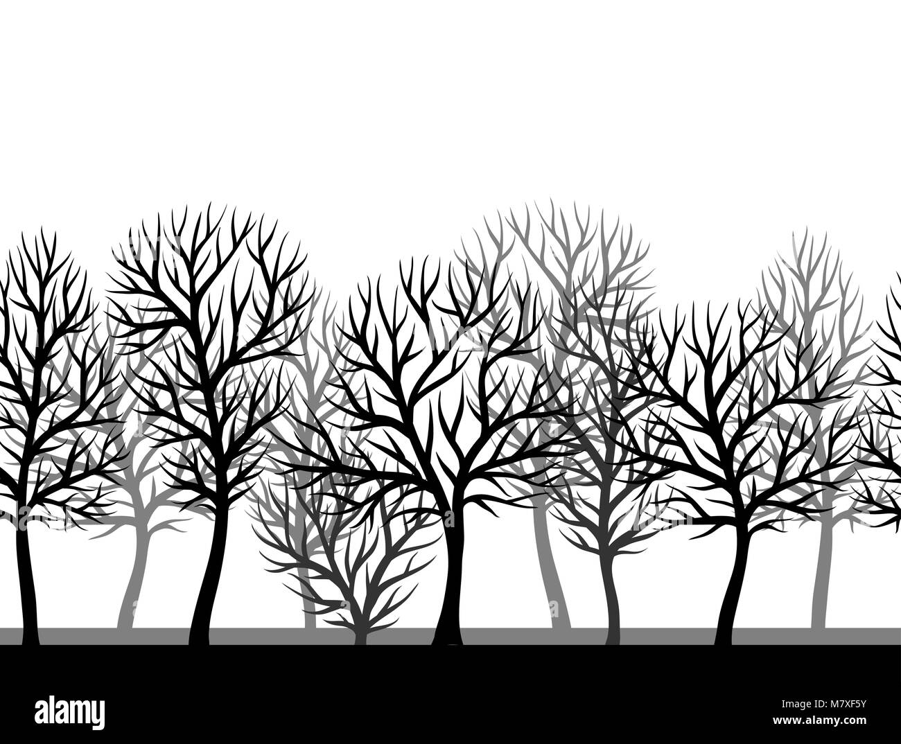 Nahtlose Muster mit abstrakten stilisierte Bäume. Natürliche Blick auf schwarze Silhouetten Stock Vektor