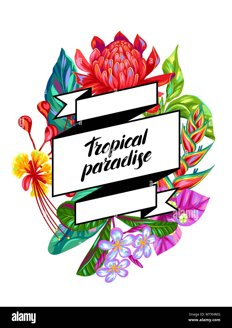 Hintergrund mit Thailand Blumen. Tropische grün Pflanzen, Blätter und Knospen Stock Vektor