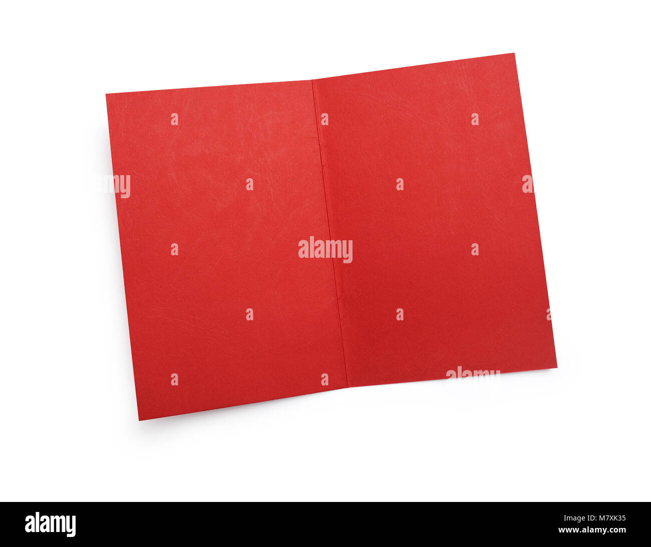 Mock-up in der Nähe des Stapels der rote Papiere schreiben isolierte Freistellungsmaske auf weißem Hintergrund mit Pfad, Ansicht von oben. Stockfoto