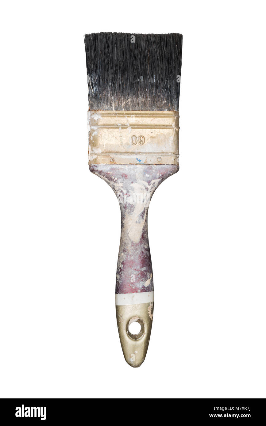 Verwendete Pinsel isoliert auf weiss Stockfoto