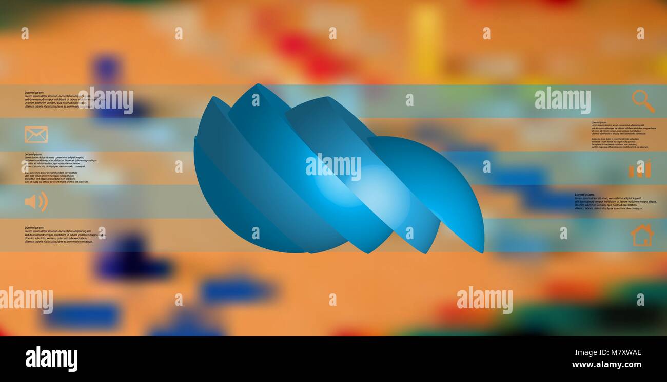 3D-Illustration Infografik Vorlage mit dem Motiv des geschnittenen Kugel zu fünf blaue Teile, die eingeschaltet sind und verschoben. Einfache Zeichen und Text ist in Col Stock Vektor