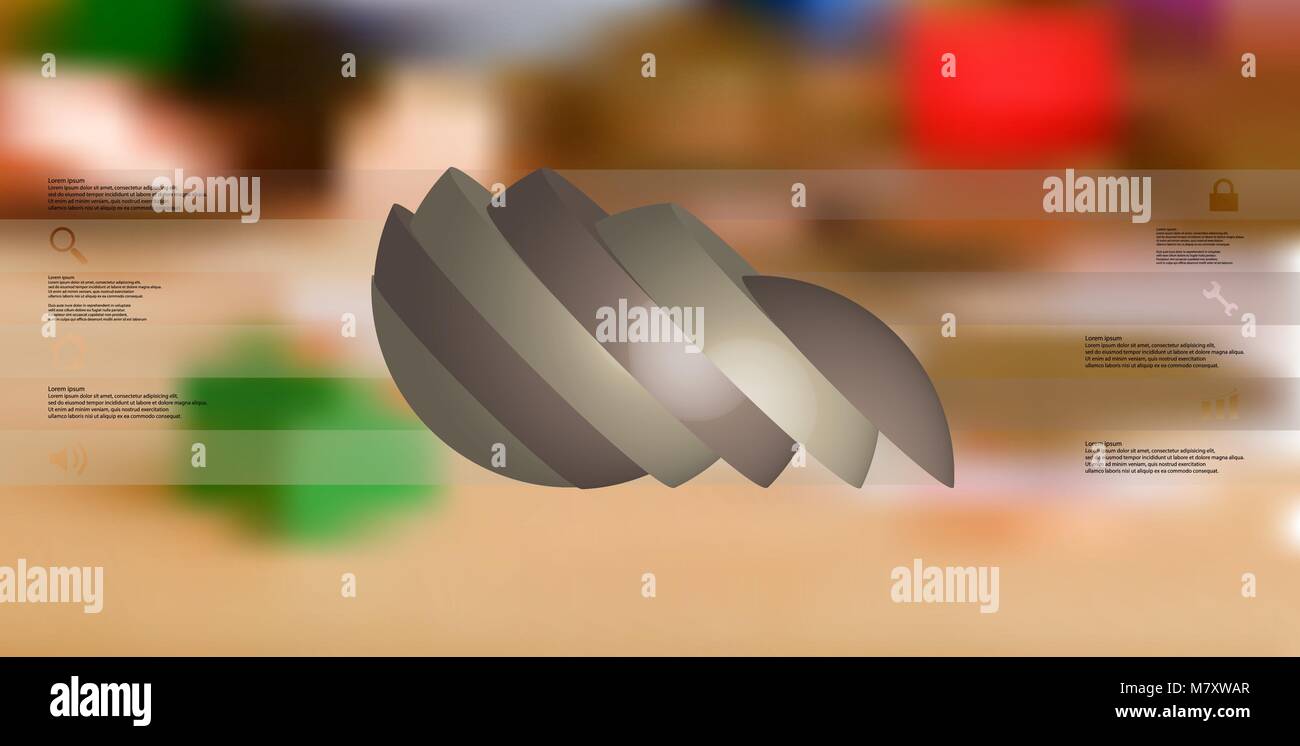 3D-Illustration Infografik Vorlage mit dem Motiv des geschnittenen Kugel zu sechs Teile, die eingeschaltet sind und verschoben. Einfache Zeichen und Text ist in Col Stock Vektor