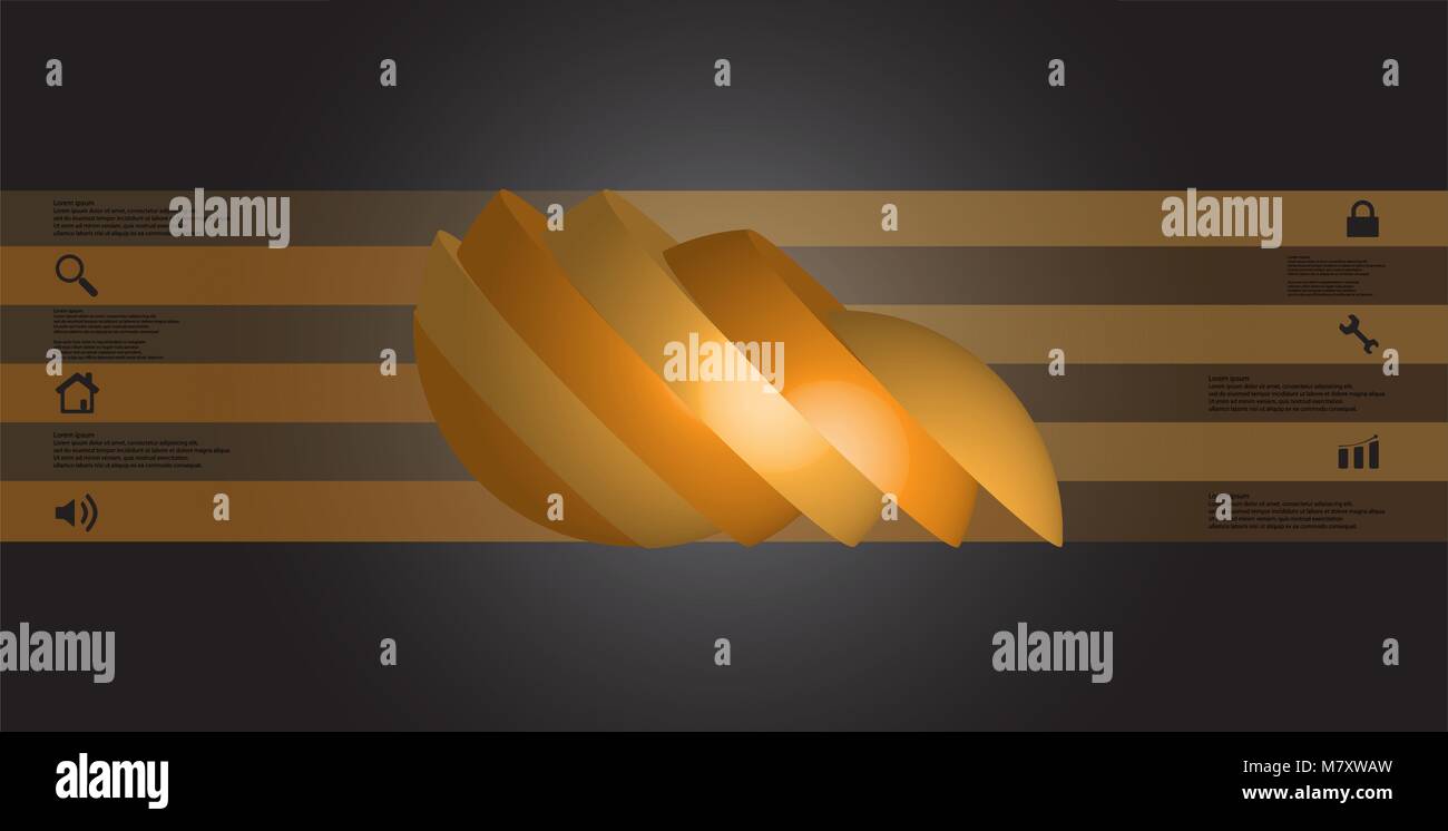 3D-Illustration Infografik Vorlage mit dem Motiv des geschnittenen Kugel zu sechs orange Parts, die ausgeschaltet sind und verschoben. Einfache Zeichen und Text in Co Stock Vektor