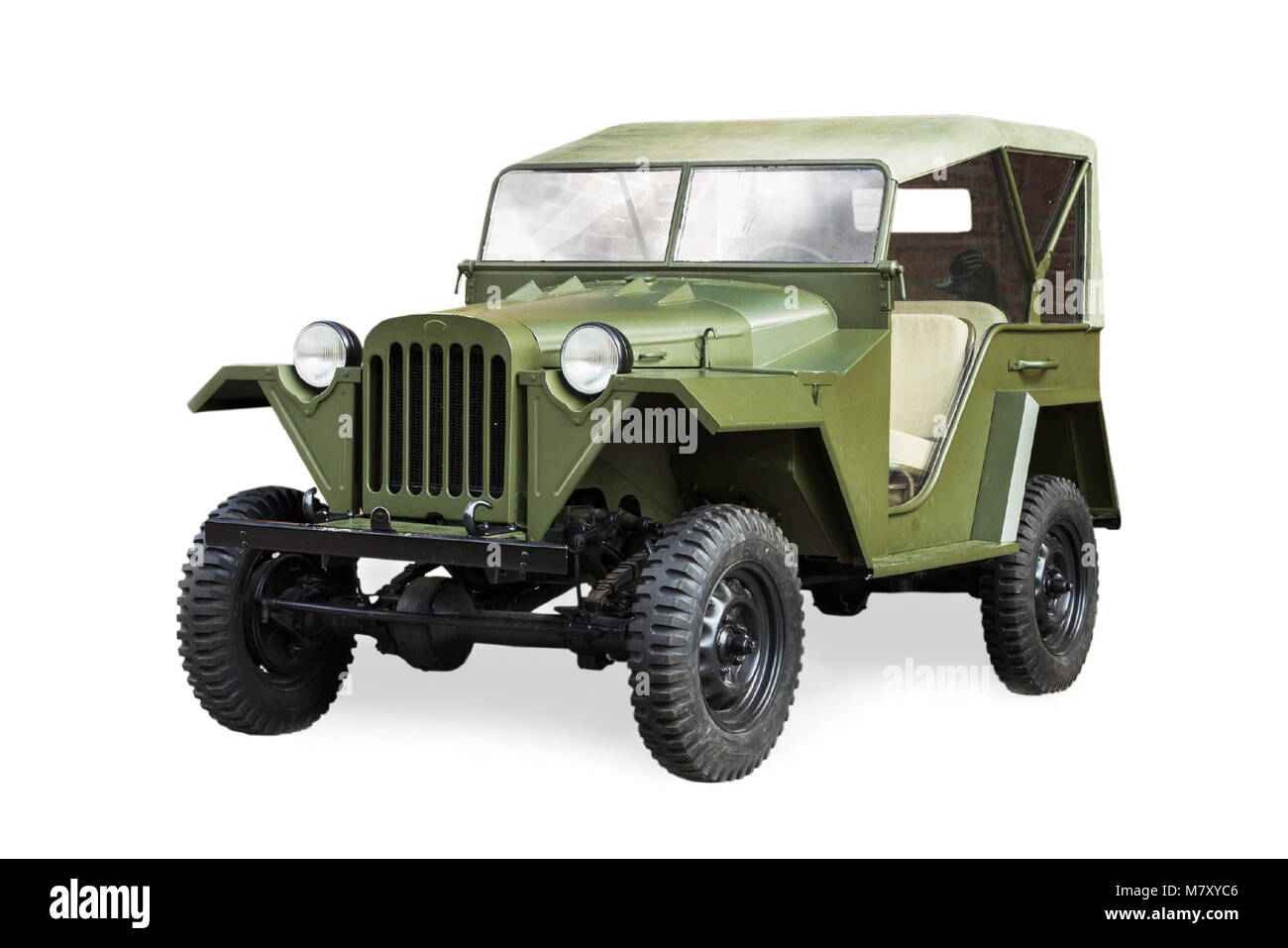 Sowjetische Straße Fahrzeug GAZ-67B während des Zweiten Weltkriegs isoliert auf weißem Hintergrund Stockfoto