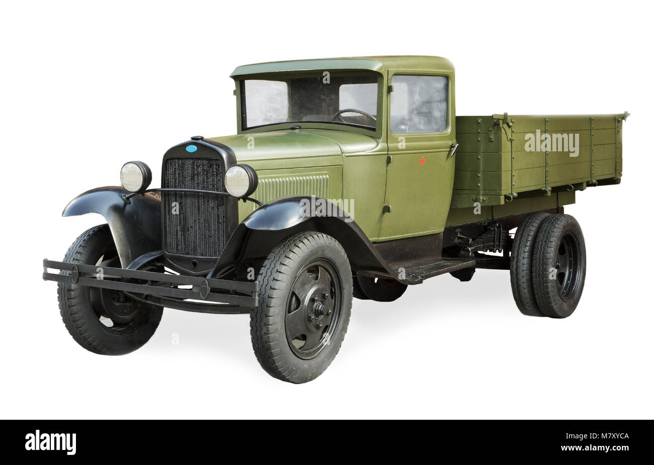 Russisch-sowjetischen Auto während des Zweiten Weltkriegs GAZ-AA auf weißem Hintergrund Stockfoto