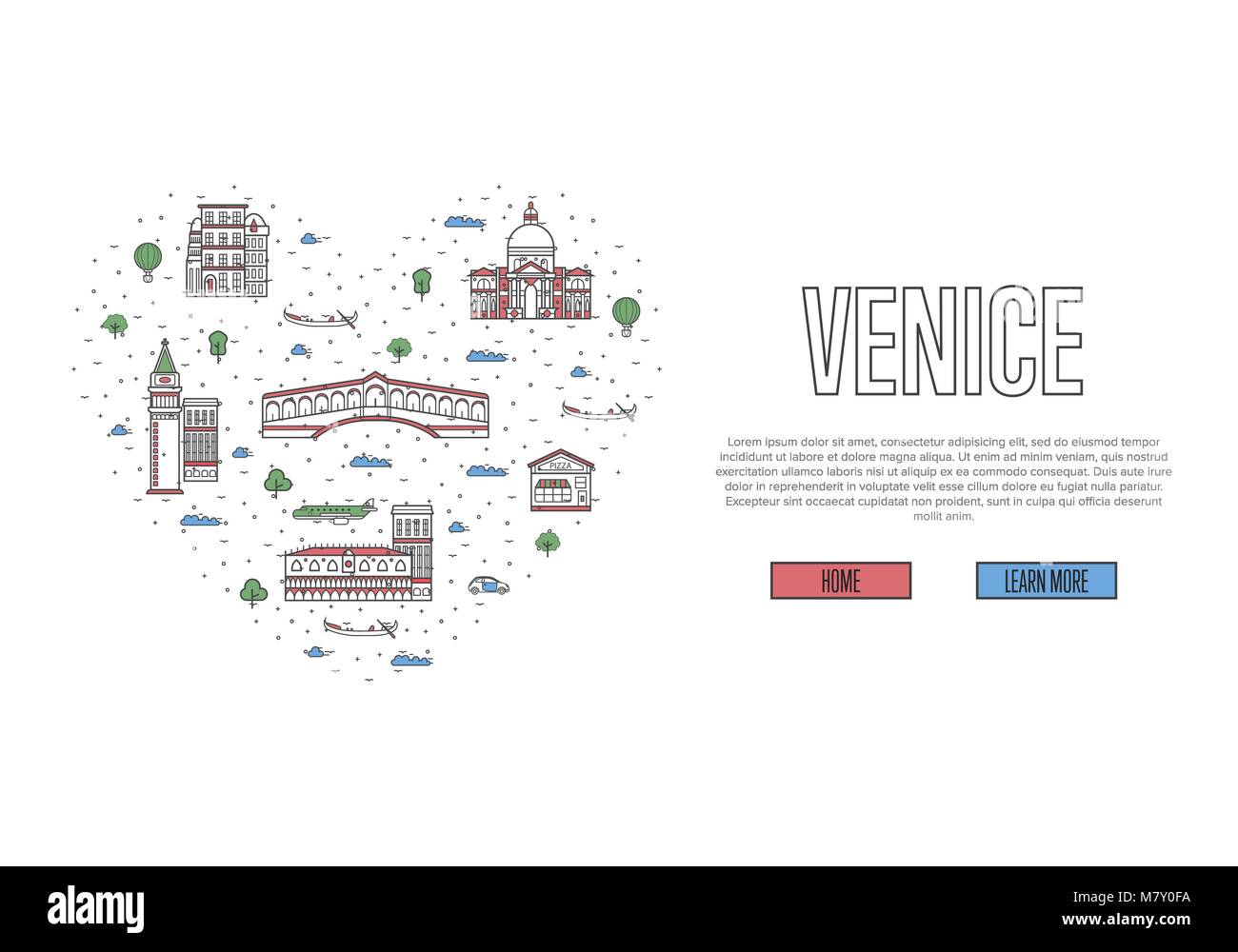 Ich liebe Venedig Poster im linearen Stil Stock Vektor