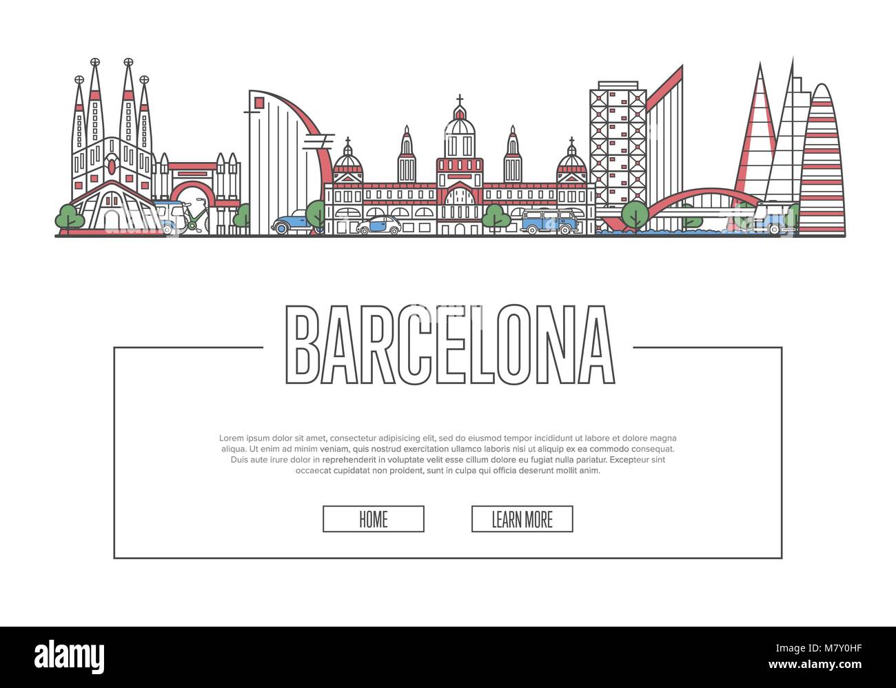 Reisen Barcelona Poster im linearen Stil Stock Vektor