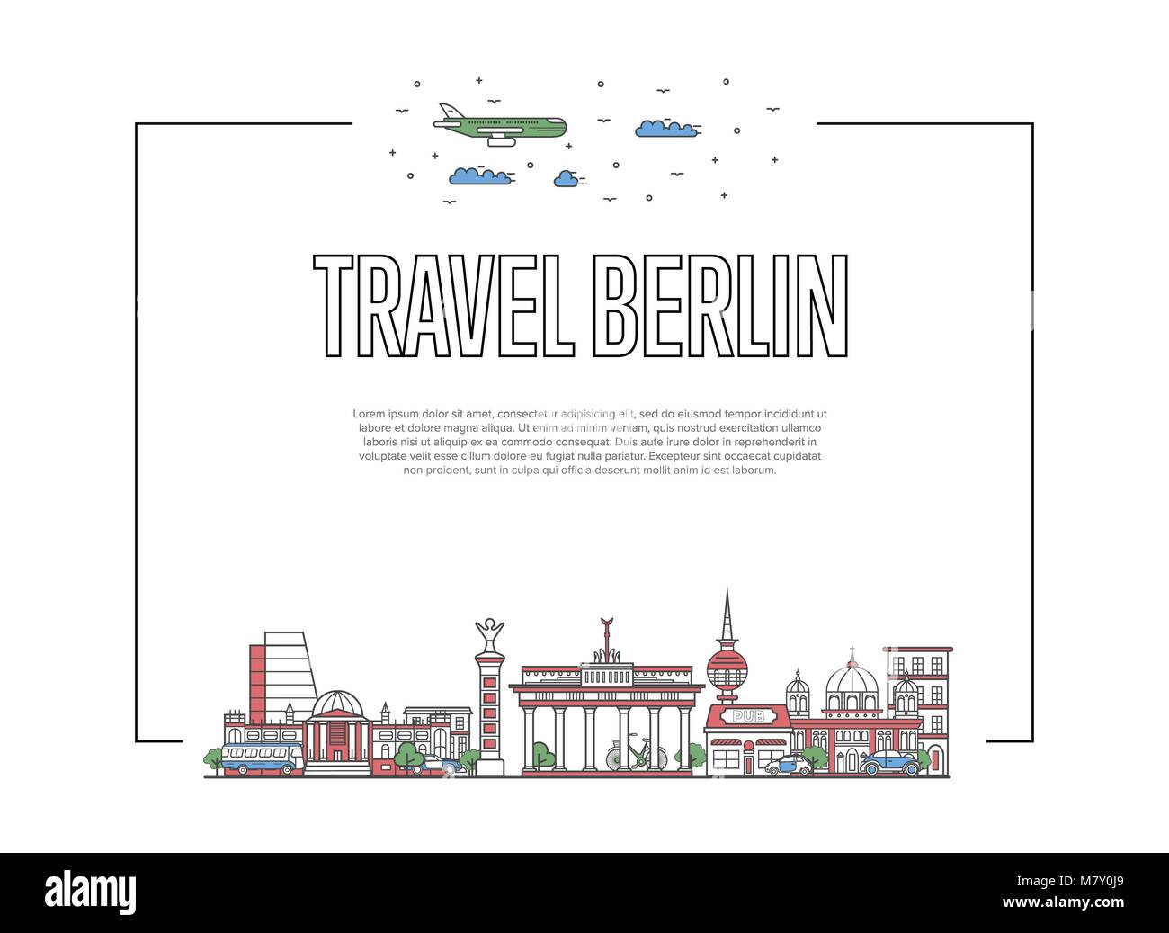 Reisebüro Berlin Plakat in linearen Stil Stock Vektor