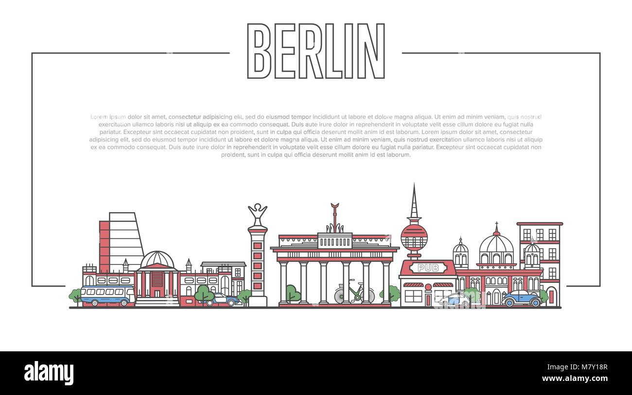 Berlin Sehenswürdigkeiten Panorama im linearen Stil Stock Vektor