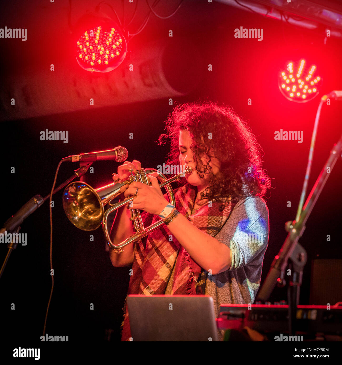Weibchen die Trompete zu spielen, Island Airwaves, Musical Festival, Reykjavik, Island Stockfoto