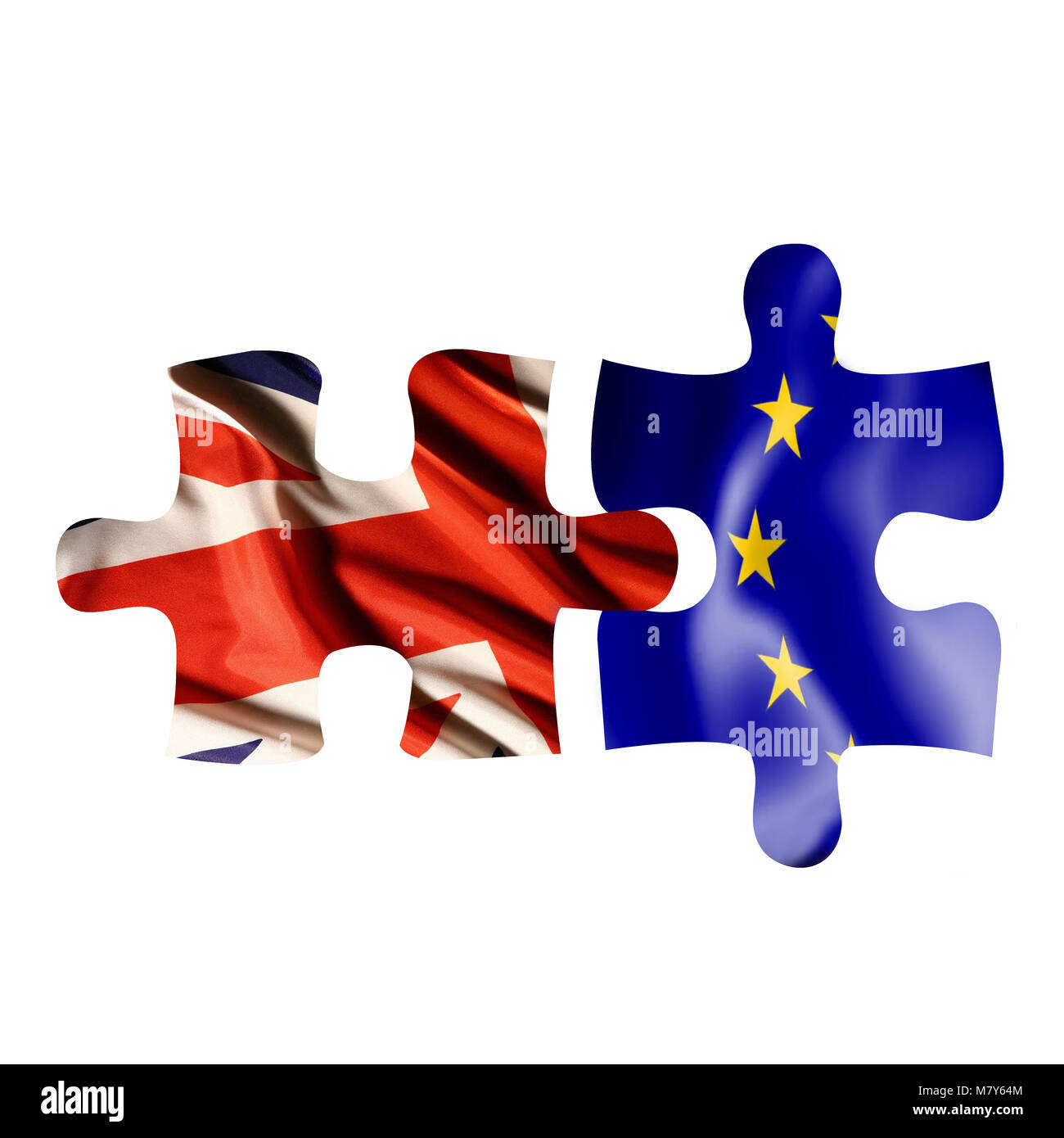 Zwei Puzzleteile mit UK und EU Fahnen, Trennung nach Großbritannien Europäische Union zu verlassen Stockfoto