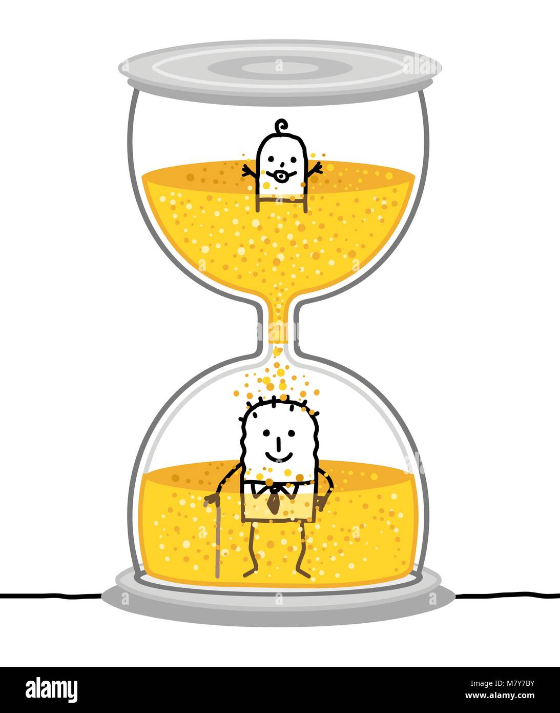 Cartoon Baby und Senior in einem großen Sanduhr Stock Vektor