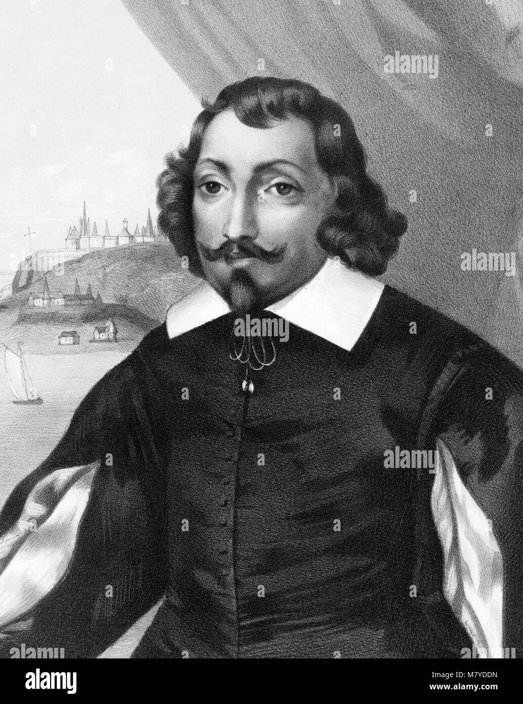 Samuel de Champlain (1567-1635), Porträt der Französischen Explorer, Kartograph und Navigator, berühmt für die Gründung von Quebec. Ein 19 thC Lithographie von César Ducornet Stockfoto