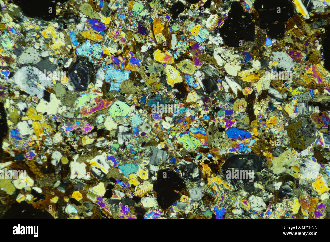 Granat rock abschnitt, Sachsen, polarisiertes Licht photomicrograph Stockfoto