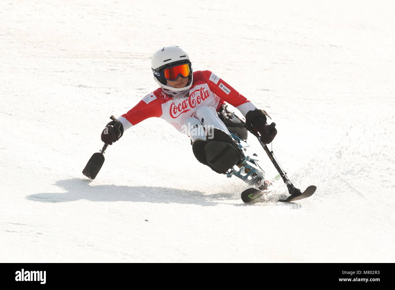 Pyeongchang, Südkorea. 13 Mär, 2018. Pyeongchang 2018, Südkorea. 13. März, 2018. Momoka Muraoka (JPN) Ski Alpin: Frauen Super kombiniert an Jeongseon Alpine Center Sitzen während des PyeongChang 2018 Paralympics Winterspiele in Pyeongchang, Südkorea. Credit: Sho Tamura/LBA/Alamy leben Nachrichten Stockfoto