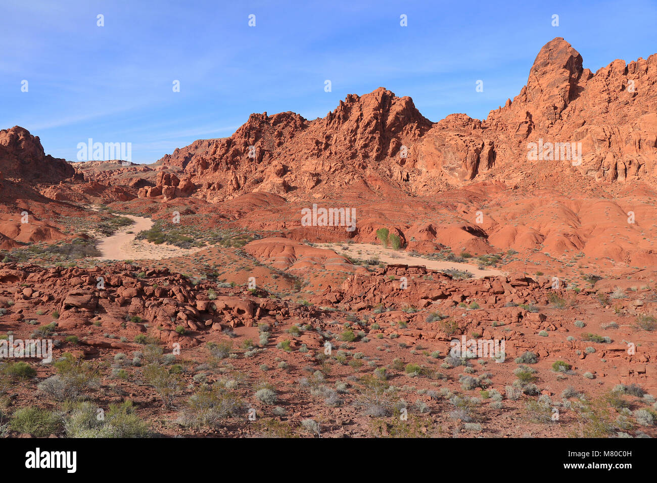 Alte rote Felsformationen im Valley of Fire State Park in der Wüste außerhalb von Las Vegas, Nevada. Stockfoto