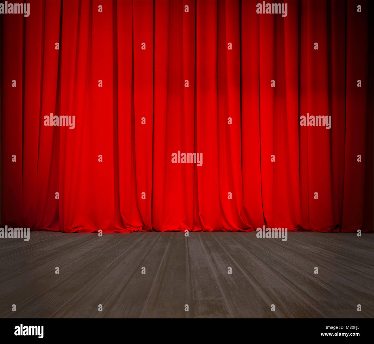 Geschlossen Theater roten Vorhang und Holz Bühne oder Szene Stockfoto