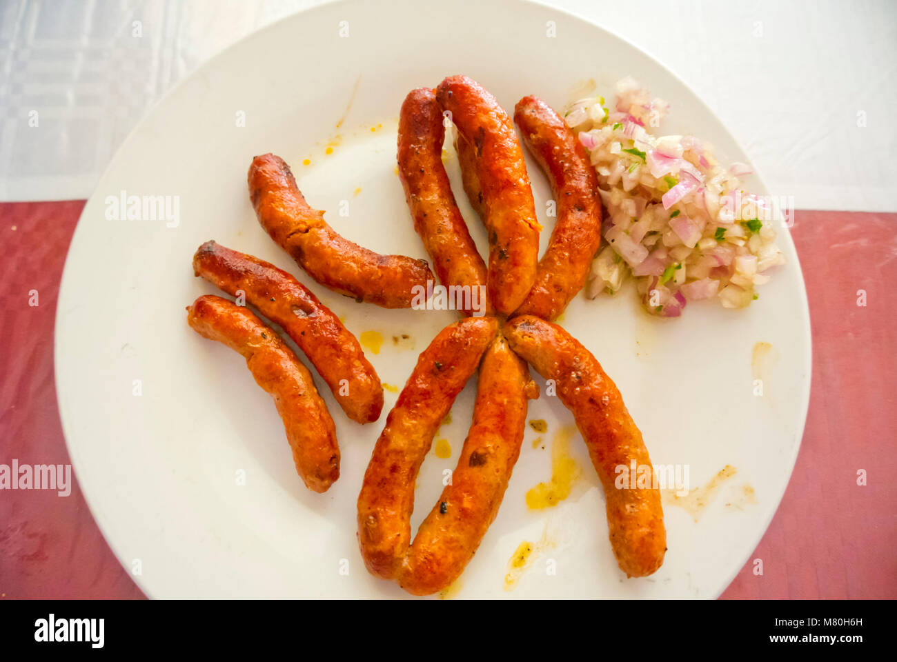 Merguez Würstchen, Marrakesch, Marokko, Nordafrika Stockfoto
