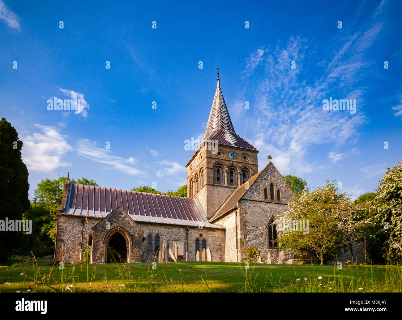 Anglikanische Kirche aller Heiligen in East Meon, Gemeinde und in Hampshire, England, Großbritannien Stockfoto